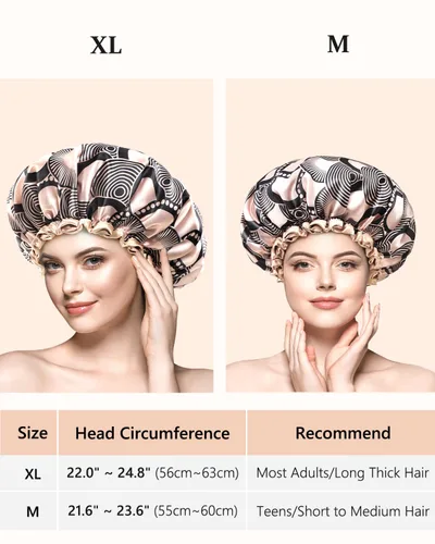 Miniatura 2 de mikimini Gorro de ducha grande para mujer, de pelo largo, champán, con encaje, doble capa, impermeable, reutilizable, lavable, de alta calidad