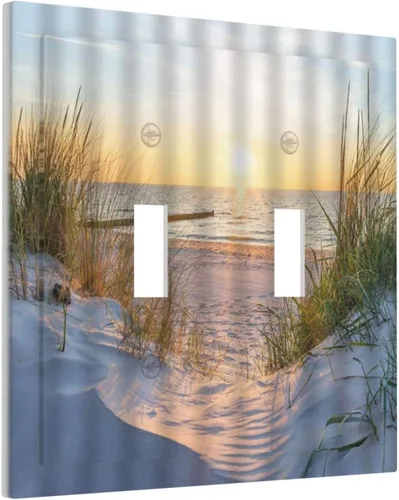 Miniatura 62 de Placa de pared de 1 cuadrilla, diseño de playa, océano, amanecer, mar, atardecer, cubierta de interruptor de luz en blanco, decorativo, sin
