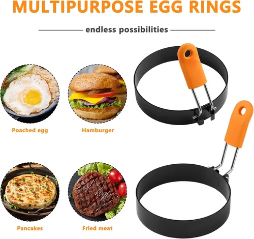 Miniatura 4 de 4 anillos de huevo para freír huevos de acero inoxidable para panqueques para parrilla, anillos antiadherentes para huevos fritos para magdalenas