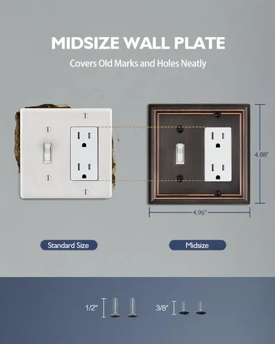 Miniatura 5 de Placa de pared combinada de metal, 1 palanca/1 decorador, cubiertas de enchufe para interruptores, bronce envejecido decorativo, 2 segmentos, 1