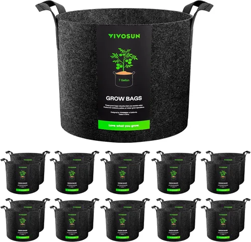 Miniatura 12 de VIVOSUN Paquete de 10 bolsas de cultivo de 7 galones, macetas de tela reforzadas para jardinería, color negro