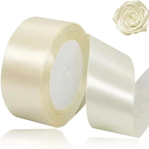 Cinta beige de 1-1/2 pulgadas x 25 yardas, cinta de satén marfil de tela de color sólido para manualidades, coronas, fiesta de boda, Navidad, lazos