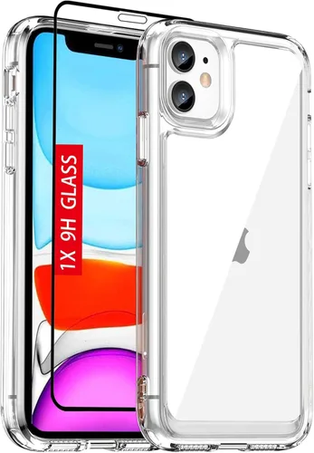 Funda para iPhone 11: cubierta de teléfono a prueba de golpes de grado militar con protector de pantalla de vidrio templado, antiarañazos y Cristal