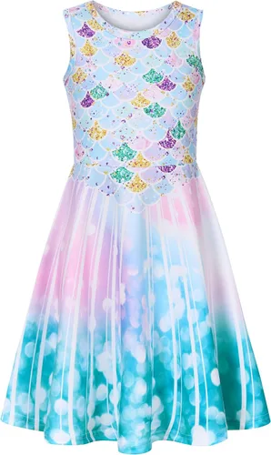 Miniatura 33 de Funnycokid Vestido de Sirena para Niñas, Sin Mangas, de Verano, para Cumpleaños, de Fiesta con Volantes, Ropa de 4 a 13 Años