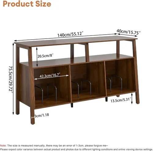Miniatura 2 de Mxtxmy Soporte grande para tocadiscos, mesa giratoria de mediados de siglo con almacenamiento abierto con capacidad para hasta 450 álbumes, estante