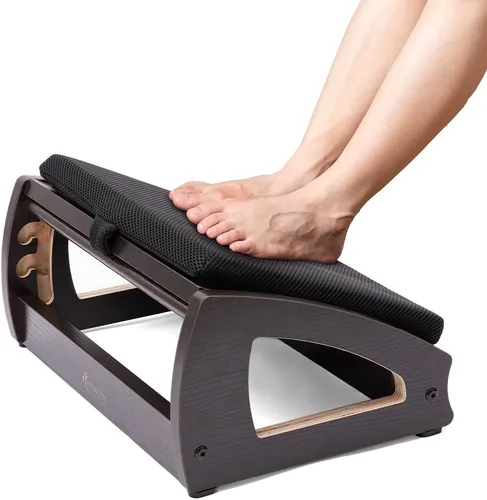 Miniatura 6 de StrongTek Reposapiés ergonómico para debajo del escritorio, 3 alturas ajustables de madera para oficina, superficie grande antideslizante, mejora