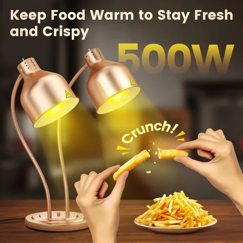 Miniatura 7 de Lámpara de calor de alimentos, 500 W de doble cabeza de acero inoxidable comercial lámpara calentadora de alimentos con rotación de 540° y 3 Rojo