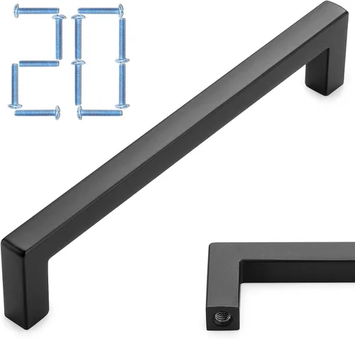 Miniatura 13 de KOOFIZO Paquete de 10 pomos negros para gabinete, pomos negros mate para cajones, K08, tiradores cuadrados de un solo agujero para gabinetes