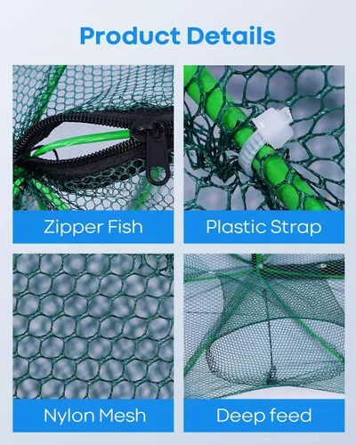 Miniatura 3 de Generic Trampa de pesca plegable mejorada de 6 lados y 12 agujeros, trampa portátil para cebo de pesca para cangrejos, cangrejos de río, peces