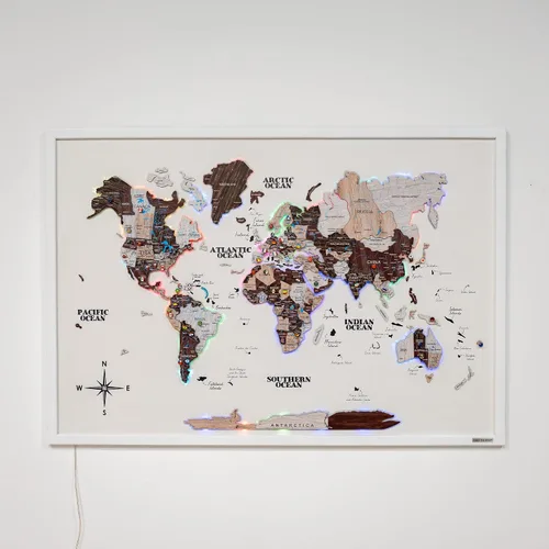 Miniatura 9 de Enjoy The Wood Mapa del mundo de madera a bordo con retroiluminación LED 2.0 - Mapas del mundo hechos a mano para pared con marco - Mapa de viaje