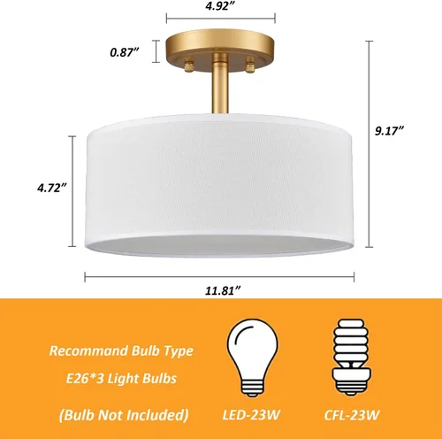 Miniatura 5 de Lámpara moderna de montaje empotrado para techo de tambor de montaje empotrado, 3 luces doradas, lámpara de techo semiempotrada para pasillo