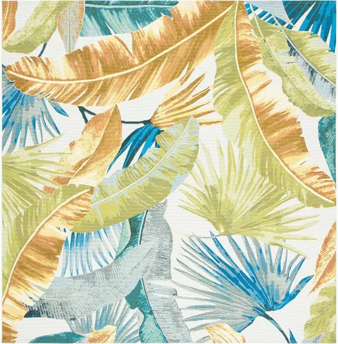 SAFAVIEH Alfombra lavable para exteriores, colección Barbados, 8 pies, cuadrada, dorada y verde, no desprende pelusa y fácil de limpiar, ideal para