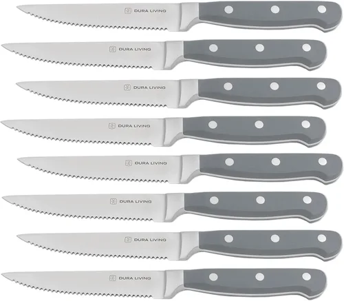 Miniatura 27 de DURA LIVING Cuchillo Santoku de 7 pulgadas, hoja de acero inoxidable de alto carbono afilada, mango remachado ergonómico forjado, cuchillo de chef