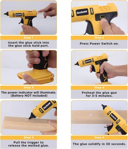 Miniatura 6 de Pistola de pegamento caliente inalámbrica para batería DeWalt de iones de litio de 20 V con 20 barras de pegamento de 0.43 pulgadas y boquilla