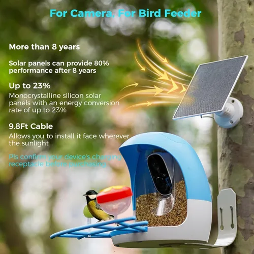 Miniatura 6 de Panel solar de 5 V para cámaras Seucrity, para Bird Feeder Trail Cam, Ring Tapo Eufy Vicohome Eseecloud, nativo USB-C, Micro-USB y DC 0.138 in*