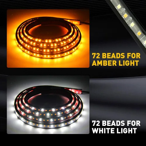 Miniatura 3 de Tira de luz LED para estribo de camión de 60 pulgadas, señal de giro ámbar secuencial DRL y luz blanca de cortesía, 288 LED, impermeable, flexible