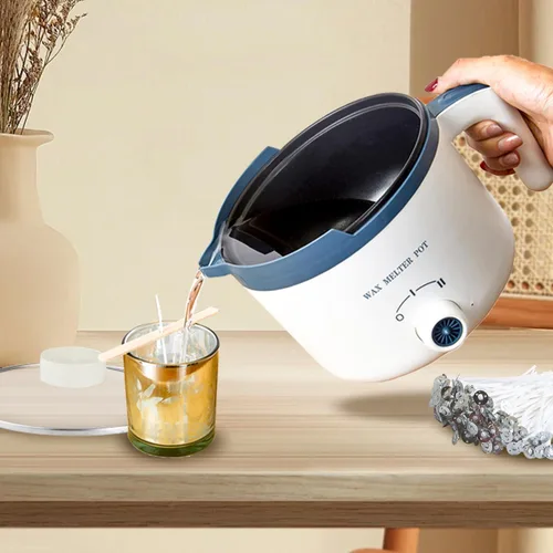 Miniatura 6 de Ksedcon Derretidor de cera para hacer velas con boquilla de vertido, kit de olla de fusión de cera eléctrica incluye mechas, calcomanías de mecha