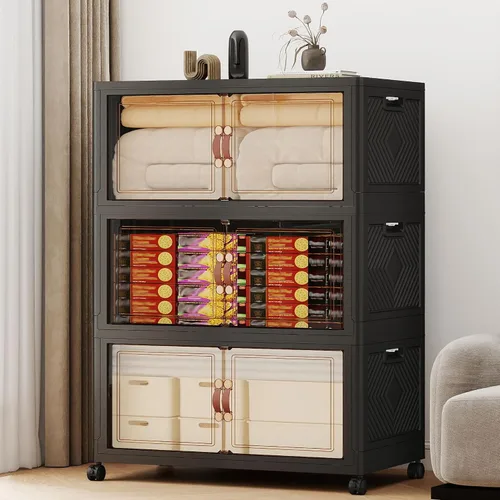 Miniatura 21 de 468QT - Contenedores de almacenamiento apilables extra grandes con tapas, ruedas y puerta, organizadores plegables de armario de 117 galones