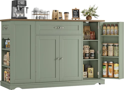 Miniatura 9 de HOSTACK Carrito de Isla de Cocina con Almacenamiento, Isla de Almacenamiento de Cocina de 47'' sobre Ruedas con 2 Cajones, Mesa de Isla Rodante