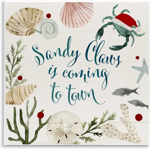 Stupell Industries Santa Claus Nautical Beach Holiday Sandy Christmas - Placa de pared con diseño de Victoria Barnes, 12 x 12 pulgadas, blanco roto