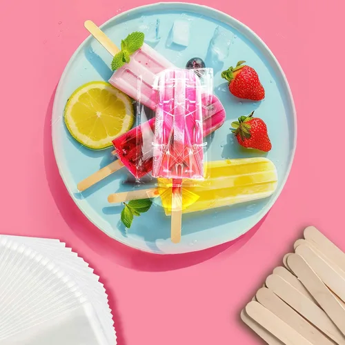 Miniatura 3 de Miaowoof 200 palitos de paletas y 200 bolsas, palitos de hielo y bolsas para helado, envoltorios y palitos transparentes autoadhesivos