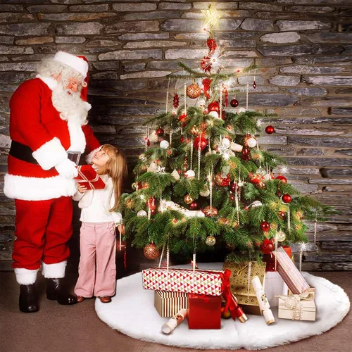 Miniatura 5 de AerWo Falda de árbol de Navidad de 60 pulgadas, falda blanca de felpa para árbol de Navidad, decoración de alta gama, suave, clásica, esponjosa