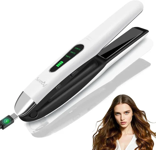 SUNMAY Alisador de pelo inalámbrico, mini plancha plana portátil para viajes, calentamiento rápido de 20 segundos, recargable USB-C de 5000 mAh,