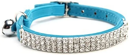 Miniatura 11 de Collar ajustable seguro para gatos CHUKCHI de terciopelo suave Adorno ostentoso de diamante con campanas de 11 pulgadas para perros pequeños y Negro