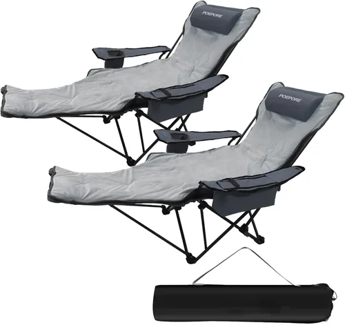 Miniatura 17 de Silla de camping reclinable de 4 posiciones con reposapiés, cómoda para adultos, tumbona plegable de 265 libras, silla de playa de malla con bolsa