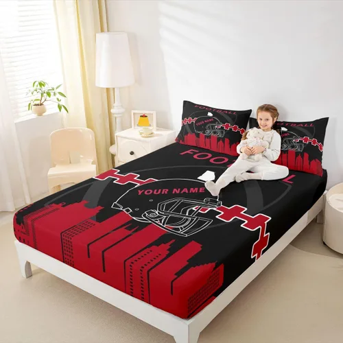 Miniatura 6 de Erosebridal Juego de sábanas bajeras personalizadas de fútbol americano para niños y niñas, juego de cama de jugadores de fútbol, juego de ropa