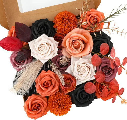 Miniatura 21 de Floweroyal Flores artificiales, rosas falsas, dalia con tallos para ramos de novia, baby shower, arreglo floral, centros de mesa, decoración