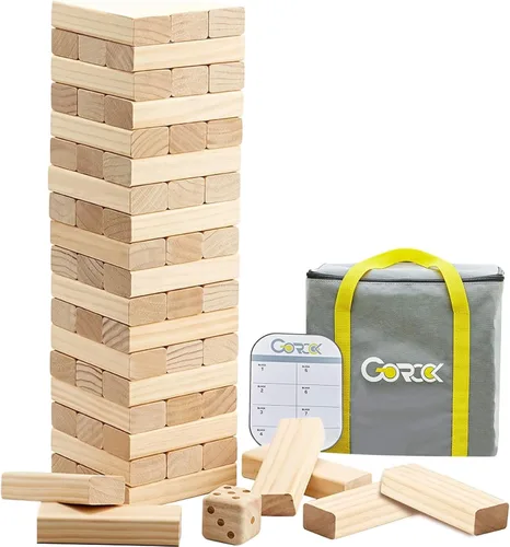 Miniatura 10 de GOROCK Juego de torre gigante de volteo, juego de apilamiento de bloques de madera de 57 piezas (más de 4.2 pies), juegos clásicos familiares