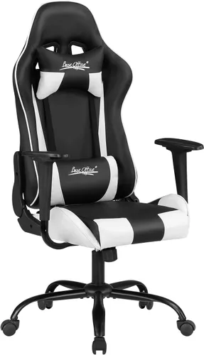 Miniatura 11 de Silla de oficina para videojuegos, silla de escritorio con soporte lumbar, reposacabezas y reposabrazos, giratoria, ergonómica, para deportes Negro