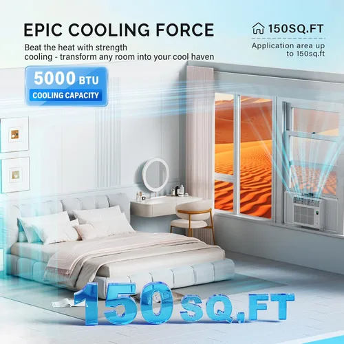 Miniatura 2 de ROVSUN Aire acondicionado de ventana de 5000 BTU con control remoto y temporizador, unidad de CA para ventana con modo ECO, 4 velocidades