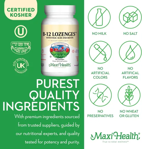 Miniatura 6 de Pastillas de vitamina B12 con ácido fólico y biotina – Sublingual B 12 vitaminas sabor fresa – Vitamina vegetariana Kosher B 12 – Suplemento VIT B12