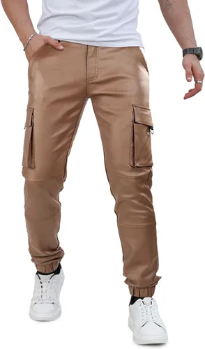 Miniatura 8 de GINGTTO Pantalones de cuero para hombre, pantalones de discoteca ajustados para hombre elásticos