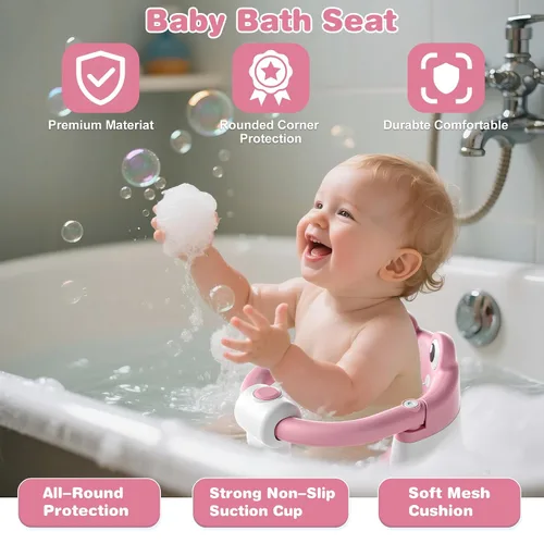 Miniatura 7 de Asiento de Baño para Bebés de 6 Meses y Más Asientos de Baño Antideslizantes para Niños Pequeños para Sentarse Silla de Bañera para Bebés con Rosa