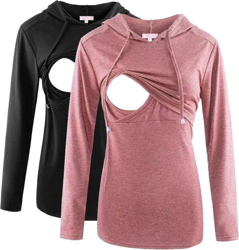 Miniatura 19 de Bhome Camisa de lactancia de manga larga con capucha para lactancia materna