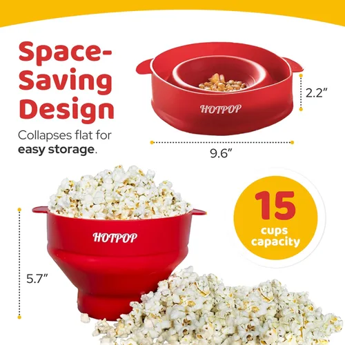 Miniatura 2 de El HotPop Original - Fabricante de Palomitas de Silicona - Palomitas de Microondas - Cuenco Plegable, Resistente al Calor, Fácil de Limpiar, Ideal