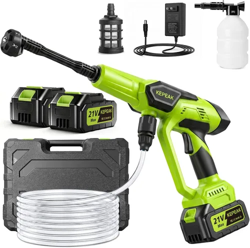 KEPEAK Lavadora portátil inalámbrica, lavadora de mano de 1450 PSI con boquilla 6 en 1, 2 baterías de 4.0Ah y cargador, para automóvil, hogar,