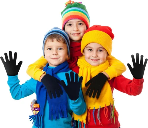 Miniatura 7 de Boao 6 pares de guantes para niños, dedos completos, guantes de punto para niños pequeños, guantes cálidos de invierno para niños y niñas