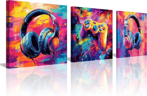 Miniatura 15 de 3 piezas de lienzo musical para pared, impresiones de notas musicales abstractas, coloridas ilustraciones de ondas sonoras, claves agudas