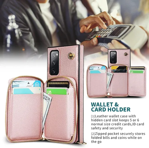 Miniatura 4 de Asuwish Funda de teléfono para Samsung Galaxy S20 FE 5G de 6.5 pulgadas con protector de pantalla y soporte para tarjetas con cremallera, soporte
