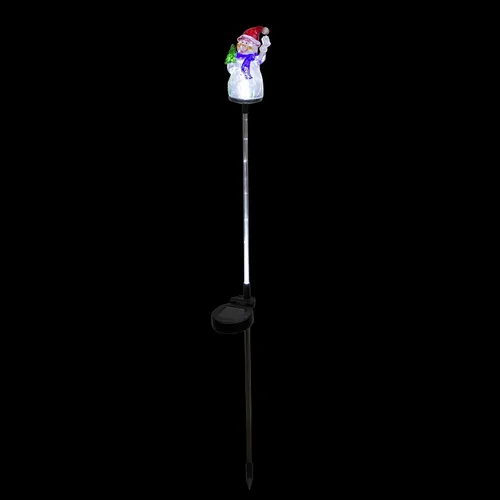 Miniatura 7 de Alpine Corporation Juego de 2 estacas solares de jardín de muñeco de nieve de 34 pulgadas de alto con luces LED de fibra óptica blanca, juego de 2