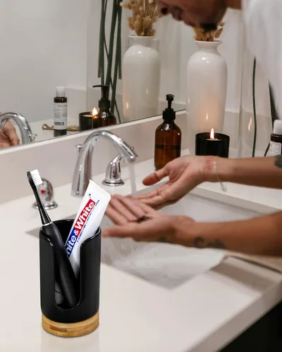 Miniatura 8 de Dispensador de tazas de baño de cerámica, soporte desechable de papel y plástico de 3 a 5 onzas, dispensador de tazas de enjuague bucal para baño