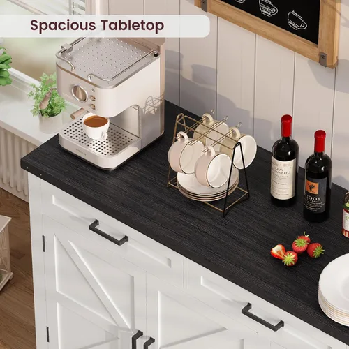 Miniatura 7 de usikey Aparador grande de 61 pulgadas con 4 puertas y 3 cajones, mesa de buffet de granja, armario de almacenamiento de comedor para cocina o sala