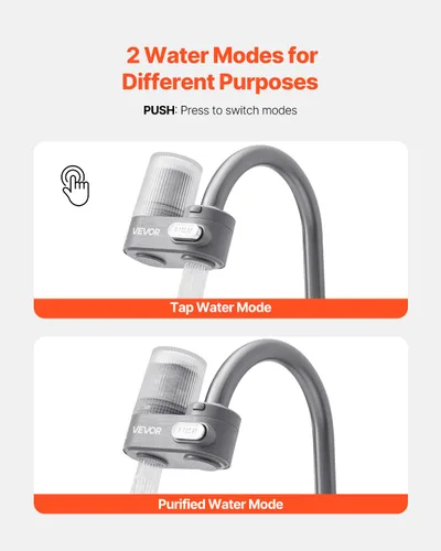 Miniatura 5 de VEVOR Filtro de agua de montaje en grifo, purificador de agua vertical para grifo de fregadero, filtro de fibra de carbono certificado NSF, elimina