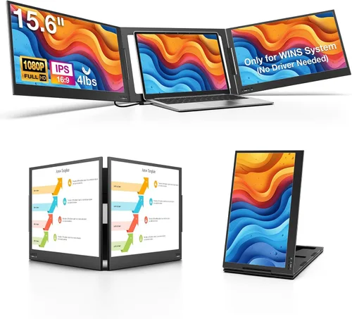QQH Extensor de pantalla para laptop, 15.6 pulgadas, 1080P, triple monitor portátil con pantalla IPS Full HD ultrafina, monitor dual de viaje USB-C