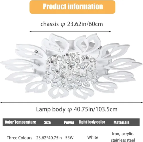Miniatura 3 de Tioolo Lámpara de techo moderna, lámpara de techo LED regulable, lámpara de araña en forma de flor de 12 cabezales con control remoto, accesorio