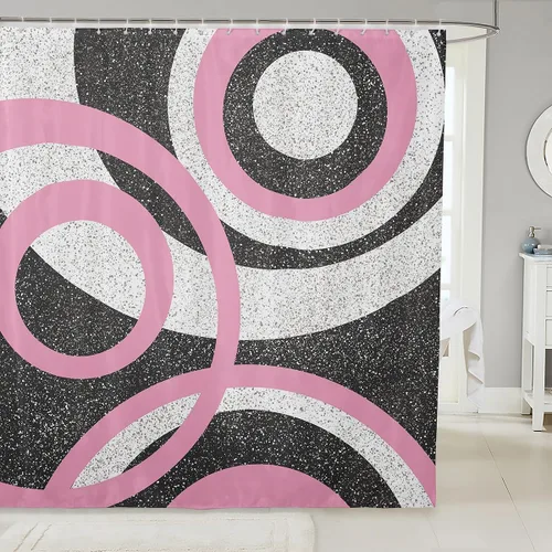 Miniatura 25 de Cortinas de ducha abstractas de líneas geométricas para niños, cortinas de baño con diseño empalmado de rayas para niñas, niños y adultos, cortinas